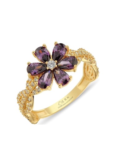Çgk Çiğdem Gürel Kuyumculuk Kadın Mor Çiçek Altın Yüzük Zy0299 Beyaz
