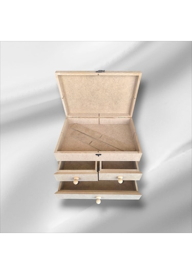 Ahşap Boyanabilir- Ham Mdf- 3 Çekmeceli-4bölmeli Organizer Kutu