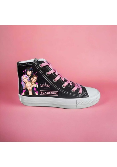 Old Blackpink Baskılı Sneaker Spor Ayakkabı Canvas Rose Lisa Jennie Jisoo Siyah