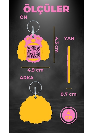 Petjoo 14.Koa Sarı-Pembe Qr'lı Köpek Künyesi