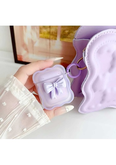 İphone Pro/pro2 Nesil Uyumlu Koruyucu Bluetooth Kulaklık Kılıfı Figürlü Fiyonk Mor Airpods Pro/pro2 Nesil