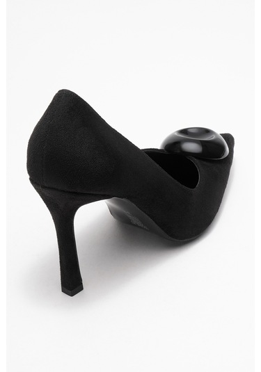 Jordana Siyah Süet Siyah Tokalı Kadın İnce Topuklu Ayakkabı Siyah Süet
