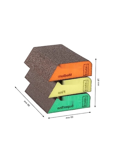 3 Parçalı Kombi Zımpara Sünger Seti, Ø 69 X 97 X 26 Mm