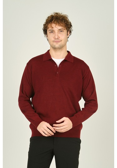 Ateş Triko Erkek Polo Yaka Düğmeli Yün Kazak 6091023 D.bordo D.bordo Bordo