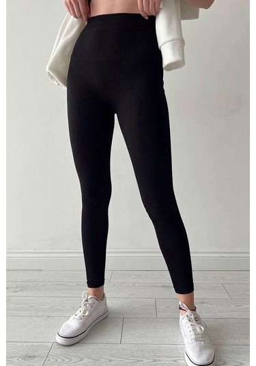 Madmext Siyah Yüksek Bel Kadın Fitilli Tayt Mg1625 SiYAH