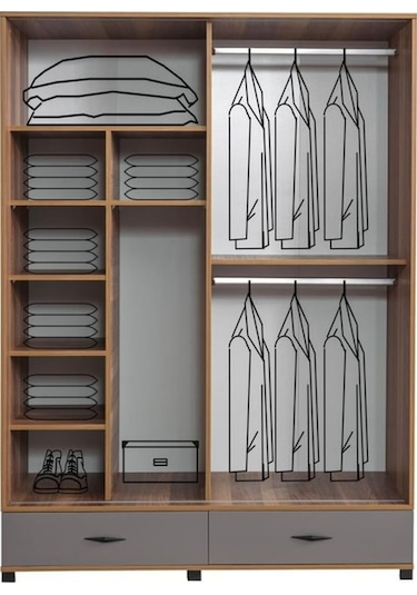 Defne Sürgülü Gardırop Aynalı Çekmeceli 150x60x200
