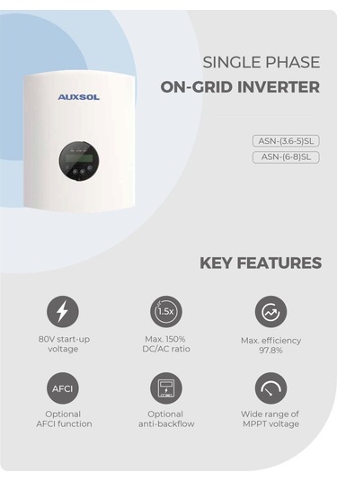 Auxsol - İnges 8 Kw Monofaze On-grid Inverter - 8000 Watt Şebeke Bağlantılı Invertör