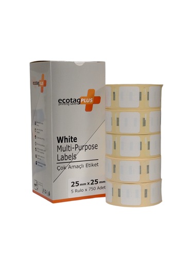Ecotagplus Dymo Muadili Etiket - 25 Mm X 25 Mm - 5 X 750 Adet - Eko Paket 1