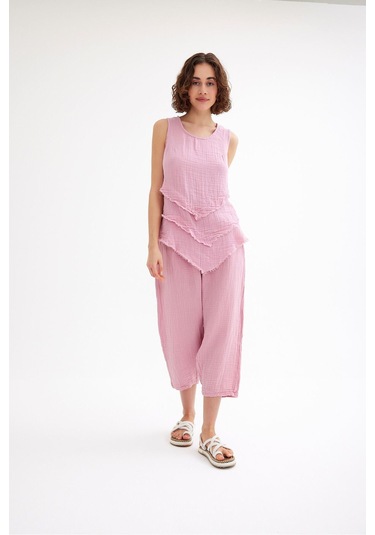 Pamuk Müslin Üçgen Bluz - Şık Ve Rahat Yaz Tasarımı Pudra