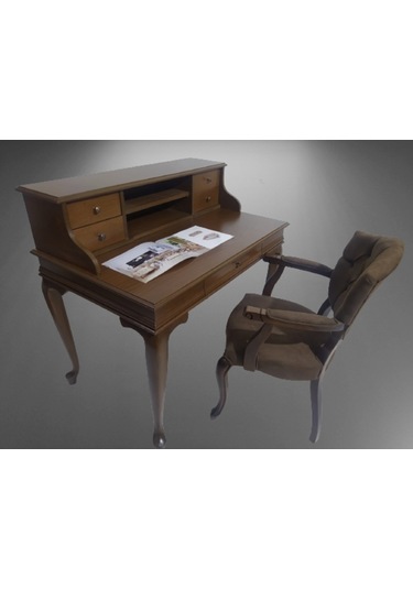 Bengimobilya Çalışma Masa-Berjer Sandalye Kelebek Model Parlak Ceviz Boya Kete Ceviz