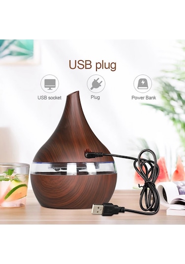 Reedark Kahverengi 300ml Usb Nemlendirici - 7 Renkli Led Işık Ve Uyku Lambası, Ultra Sessiz Aromaterapi Makinesi