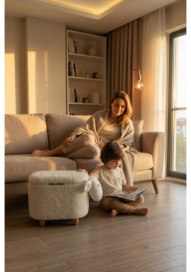 Argimo Mellow Kuzu Figürlü Bebek Çocuk Odası Sandıklı Puf Beyaz