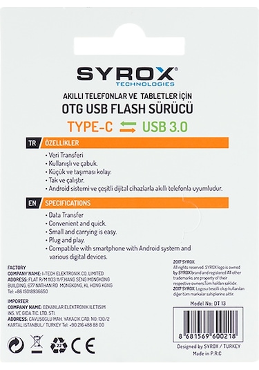 Syrox DT13 USB 3.0 to Type-C Dönüştürücü