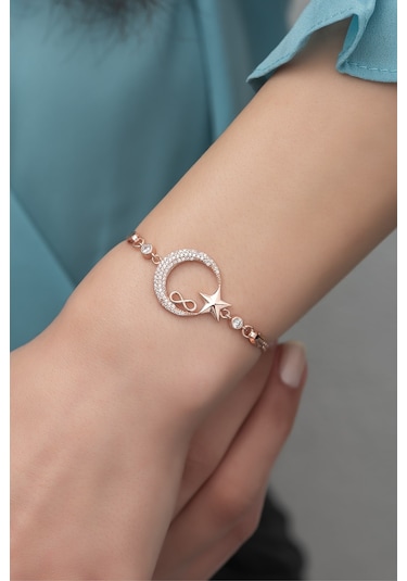 Nereze 925 Ayar Gümüş Rose Ayyıldız Sonsuzluk Bileklik