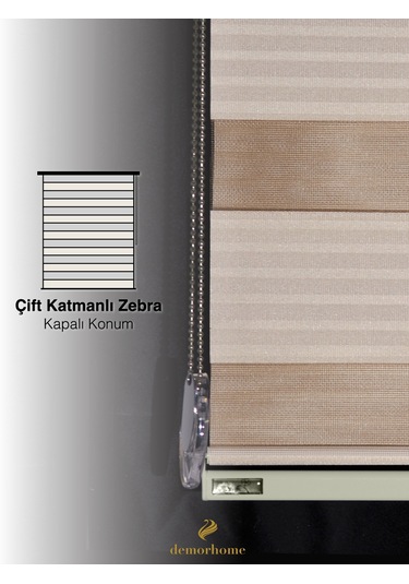 Br Demor Home Geniş Pliseli Latte Rengi Zebra Stor Güneşlik Perde Metal Kasa Latte Rengi
