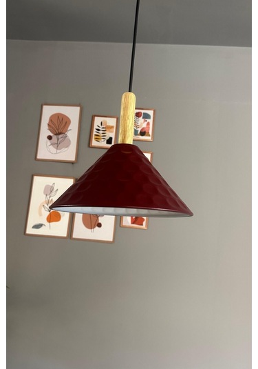 Rumy Vişne Çürüğü Tekli Avize Ahşap Başlık Sarkıt Ofis Showroom Salon Mutfak Avizeleri Bordo