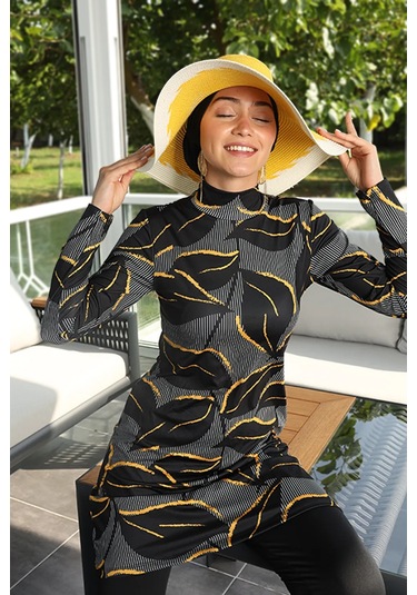 Likralı Tam Kapalı Tesettür Mayo 252-506 Siyah Siyah