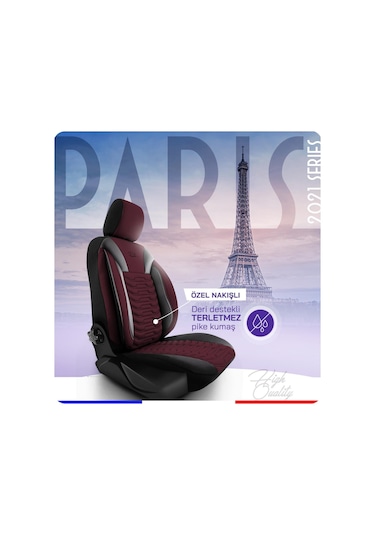 Panda Paris Serisi Pike Kumaş Oto Koltuk Kılıfı Tam Set Bordo - Siyah