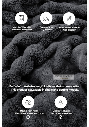 Kürk Yatak Örtüsü Seti Tek Kişilik Peluş Yumuşak Yorgan Wellsoft 2 Parça Loria