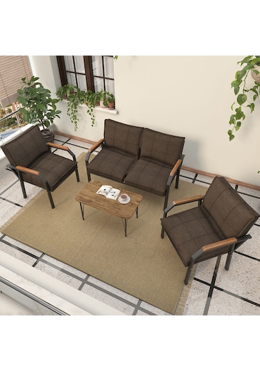 Mygusi Hayal Balkon, Bahçe, Cafe - Metal Kanepe Koltuk Takımı - Sehaplı Kahve