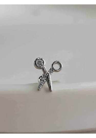 Makas Model Kıkırdak Piercing Tragus Helix Silver Gümüş Renk Küpe Silver