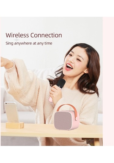 Fortunelane Bluetooth Kablosuz Mikrofonlu Şarkı Söyleme Hoparlörü, 6w Ses, 2000mah Pil, Pembe