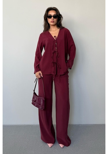 Madmext Bordo Önü Bağlamalı Alt Üst Takım Mg2473 Bordo