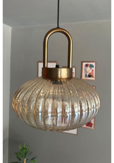 Elegant Cam Tekli Bal Rengi Avize Eskitme Kilit Başlık Sarkıt Lamba Restoran Salon Aydınlatma Bal