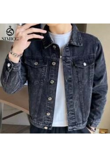 Erkekler İçin İlkbahar Ve Sonbahar Hong Kong Tarzı Bol Günlük Kot Ceket Gri