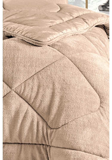 Battal Boy Yorgan, Renkli, Wellsoft, Peluş Yumuşak, Bej