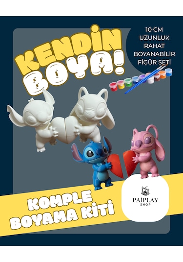 Stitch Ve Angel - Boyama Seti Ve Stitch Ve Angel Figürü - 10cm