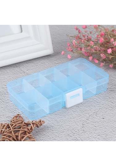 Mavi Ayarlanabilir 10 Bölmeli Plastik Saklama Kutusu Takı Vida Organizatör Konteyner