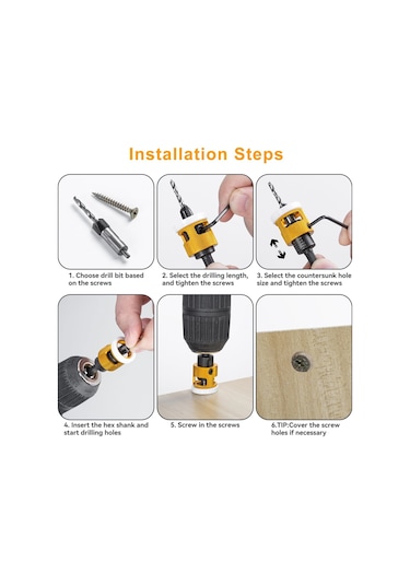 Xurunkeji 5 Adet Düşük Sürtünmeli Derinlik Durduruculu Havşa Matkap Ucu Seti, 10 Adet Yedek Hss Matkap Ucu, Ayarlanabilir Derinlik Durdurucu