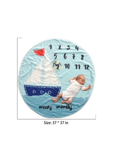 Yaozixa Bebe Gelişim Hatırlama Battaniyesi - Flanel Fotoğraf Pano Tabanı - Yelken Gemisi Desenli 95x95cm Çok Renkli