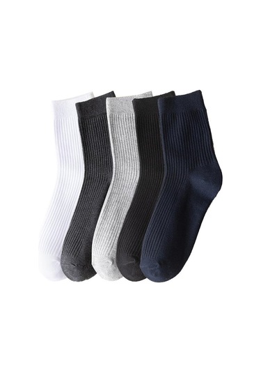 Çok Renkli 5 Çift/grup Erkek Dikey Çizgili Pamuklu Çorap Orta Buzağı Nefes Alabilen Çorap İş Spor Çorapları Çok Renkli