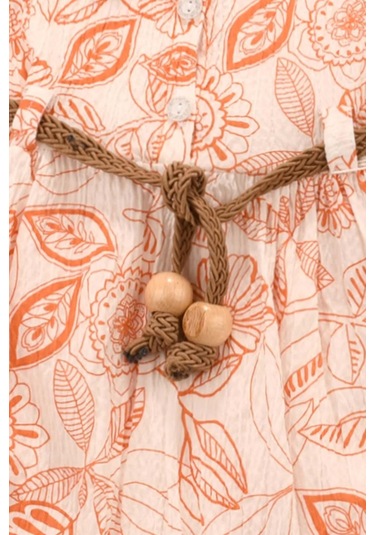 Desenli Bürümcük Kız Elbise Turuncu Bipamuk 001