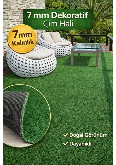 7 Mm Dekoratif Çim Halı Doğal Görünüm, Pratik Kullanım 100 x 100
