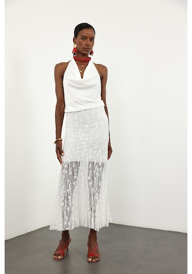 Beyaz Kloş Dantel Etek 251347 Beyaz