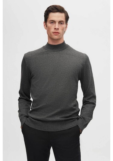 D's Damat Regular Fit Antrasit Pamuk Karışımlı Yarım Balıkçı Triko Kazak Antrasit