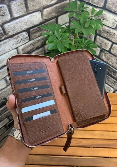 Guard Çift Fermuarlı Taba Deri El Çantası - Grd2403xw22405 Diğer Çok Renkli