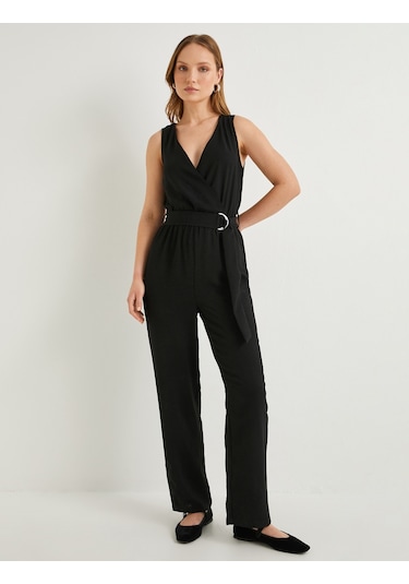 Koton Kruvaze Tulum Kemer Detaylı V Yaka Askılı Cepli Siyah 4sak40017pw Siyah