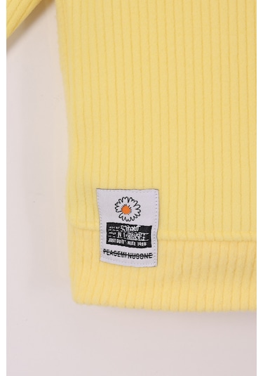 Monox Kız Çocuk Çiçek Baskılı İpli Şeritli Pantolon Fitilli Polar Takım Sarı