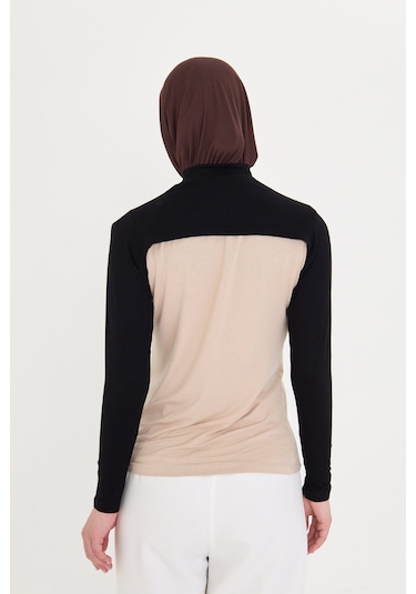 Siyah Tesettür Balıkçı Yakalı Boyunluklu Kolluk Viskon Düz 1025 01 Siyah