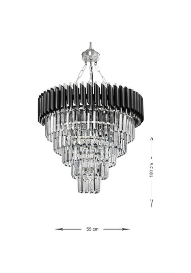 Palmira 55 Cm'lik Kristal Taşlı Lüks Avize 5'li - Siyah-krom Siyah