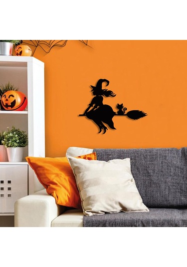 Homyl Cadı Metal Duvar Sanatı Dekoru Cadılar Bayramı Hediyesi 30cmx23,9cm
