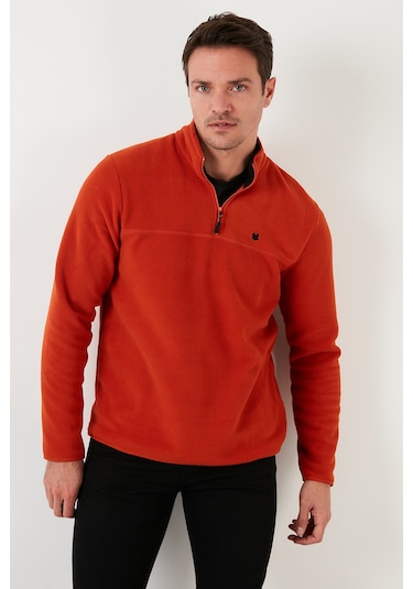 Buratti Slim Fit Anti-Pilling Tüylenme Yapmayan Bato Yaka Şardonlu 2'Li Paket Erkek Polar 5906001S2 Orange-Antrasit