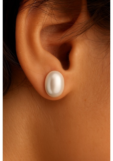 925 Ayar Gümüş Oval İncili Küpe 10x14 Mm Şık Ve Zarif Tasarım