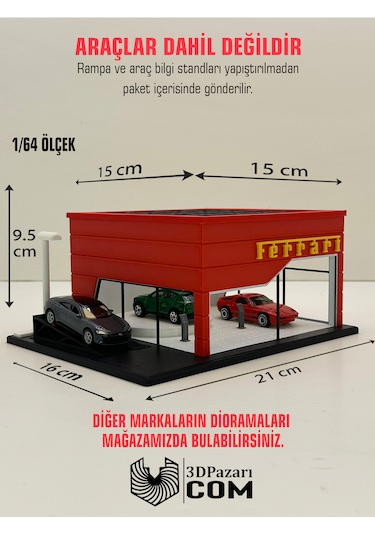 3d Baskı 1/64 Ölçekli Ferrari Showroom Tasarımlı Diorama Araç Sergileme Garajı