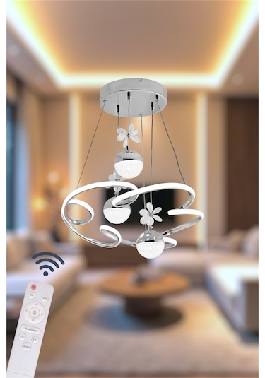 Ey Shop 3 Lü Toplu Cloud Model 3 Renk Kumandalı Beyaz&sarı&günışığı Led Avize Krom