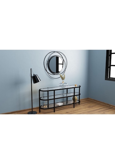 Halkalı Model Metal Dekoratif Duvar Aynası Siyah